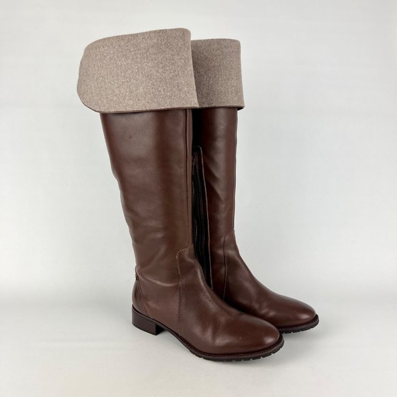 Talbots Shoes - Talbots Womens Brown Leather Tall Over the Knee Boots Wool Cuff OTK size 6